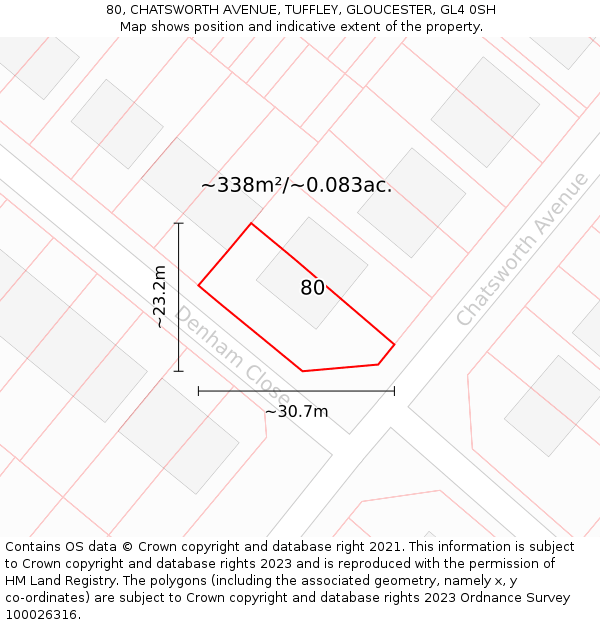 80, CHATSWORTH AVENUE, TUFFLEY, GLOUCESTER, GL4 0SH: Plot and title map