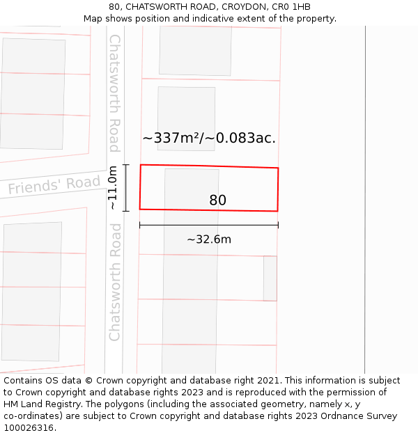 80, CHATSWORTH ROAD, CROYDON, CR0 1HB: Plot and title map