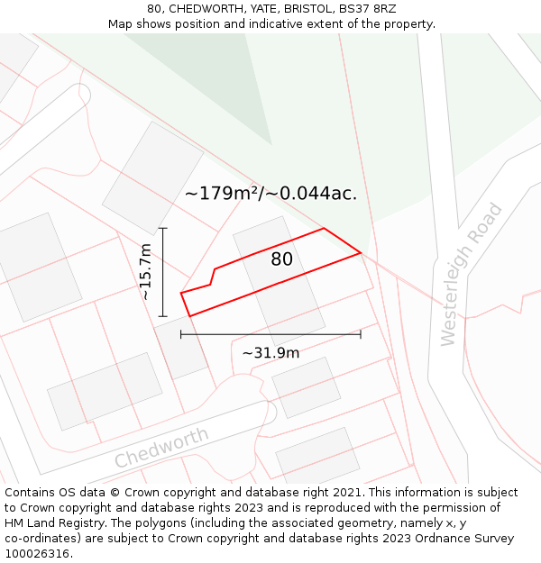 80, CHEDWORTH, YATE, BRISTOL, BS37 8RZ: Plot and title map