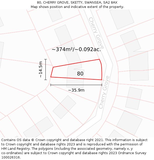 80, CHERRY GROVE, SKETTY, SWANSEA, SA2 8AX: Plot and title map