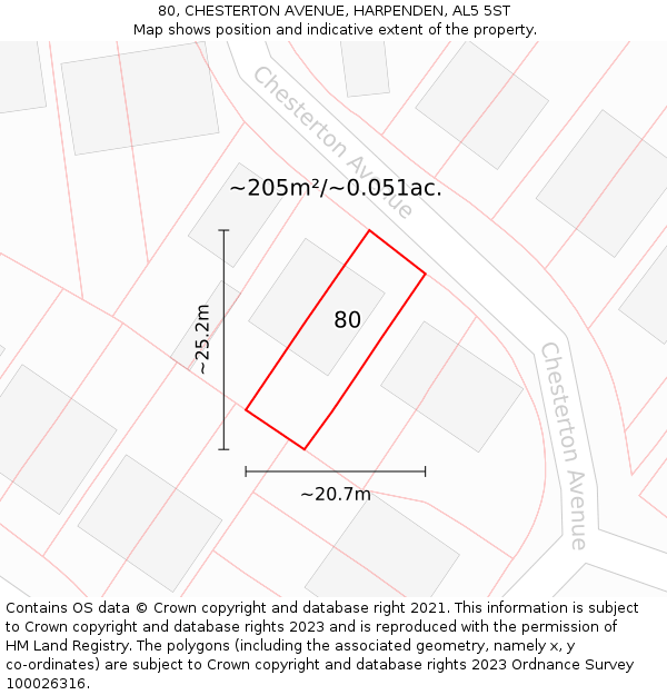 80, CHESTERTON AVENUE, HARPENDEN, AL5 5ST: Plot and title map