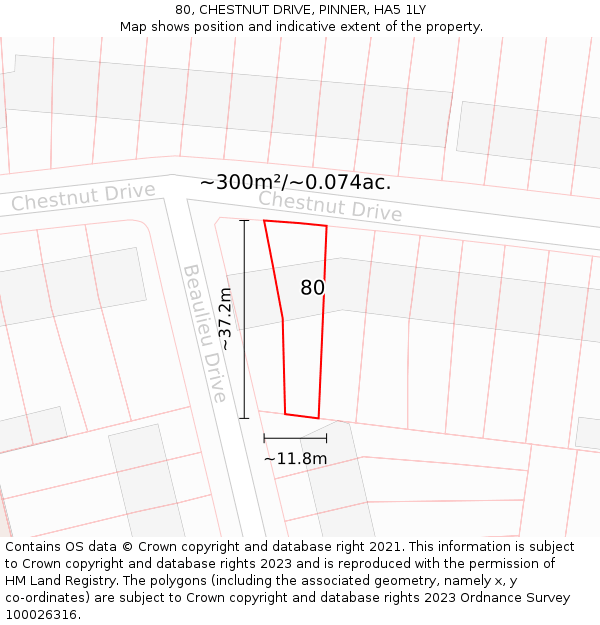 80, CHESTNUT DRIVE, PINNER, HA5 1LY: Plot and title map