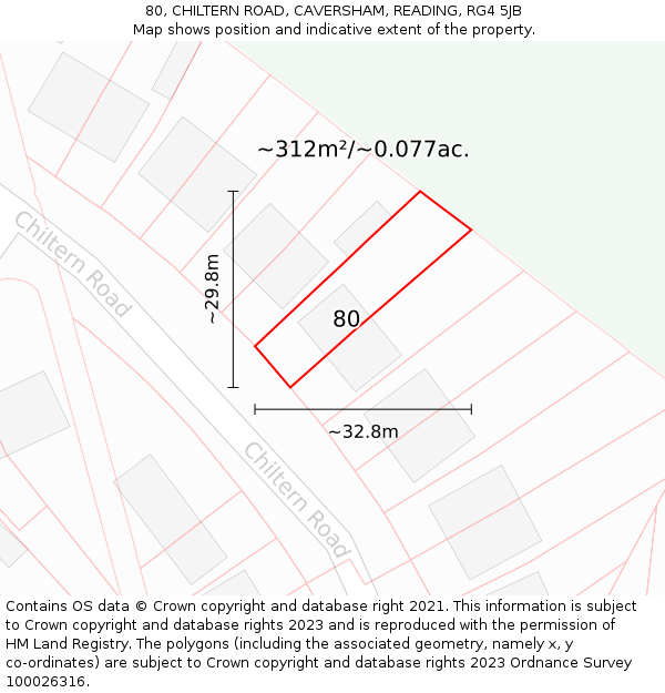 80, CHILTERN ROAD, CAVERSHAM, READING, RG4 5JB: Plot and title map