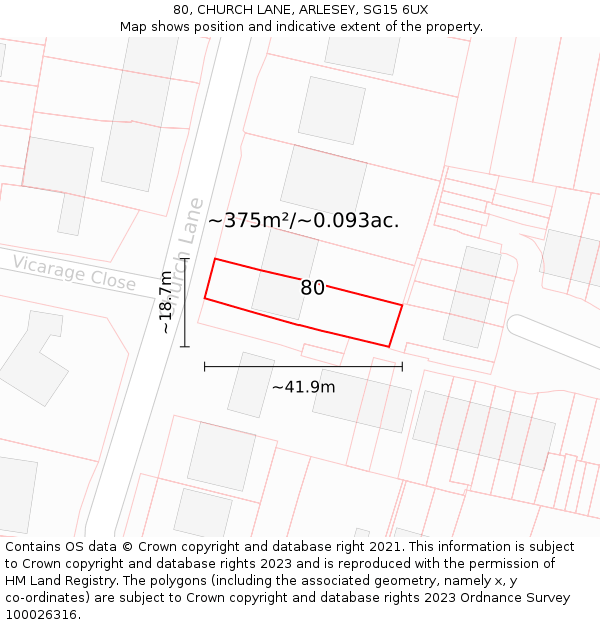 80, CHURCH LANE, ARLESEY, SG15 6UX: Plot and title map