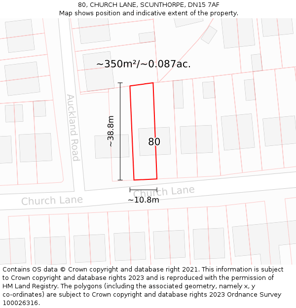 80, CHURCH LANE, SCUNTHORPE, DN15 7AF: Plot and title map