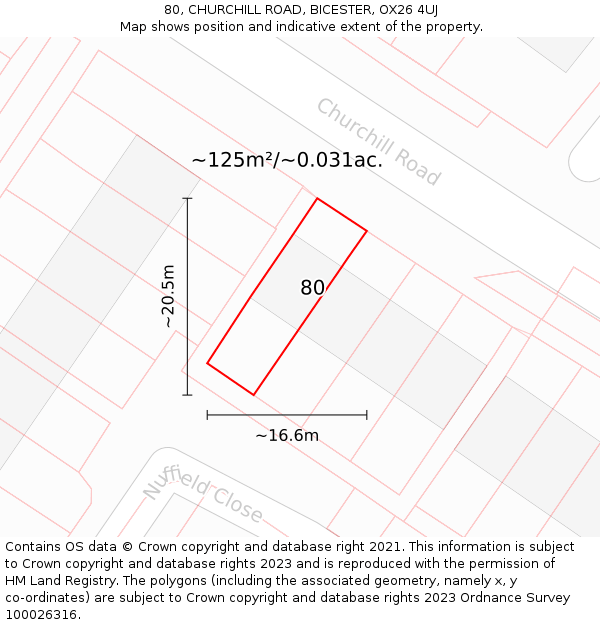 80, CHURCHILL ROAD, BICESTER, OX26 4UJ: Plot and title map