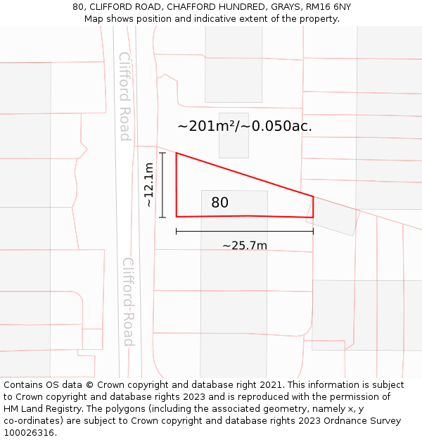 80, CLIFFORD ROAD, CHAFFORD HUNDRED, GRAYS, RM16 6NY: Plot and title map