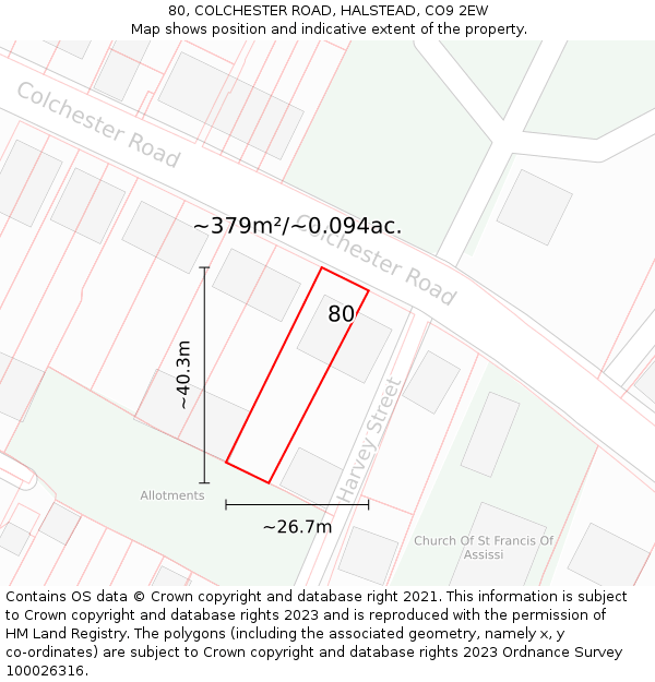80, COLCHESTER ROAD, HALSTEAD, CO9 2EW: Plot and title map