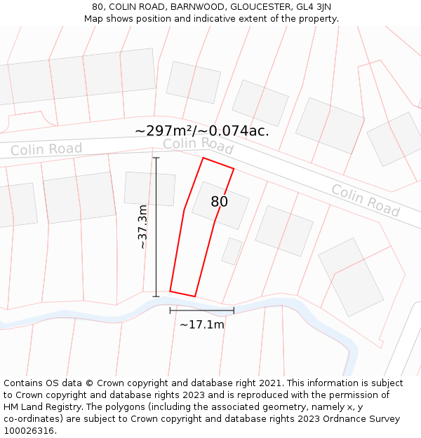 80, COLIN ROAD, BARNWOOD, GLOUCESTER, GL4 3JN: Plot and title map