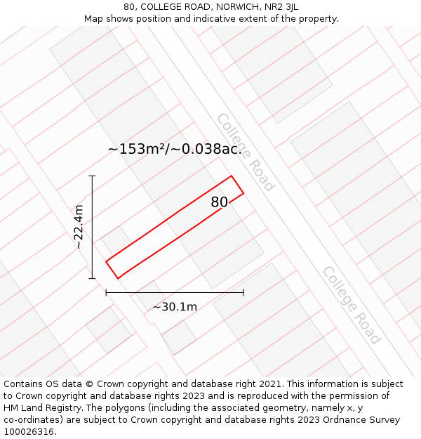 80, COLLEGE ROAD, NORWICH, NR2 3JL: Plot and title map