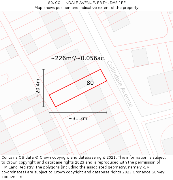 80, COLLINDALE AVENUE, ERITH, DA8 1EE: Plot and title map