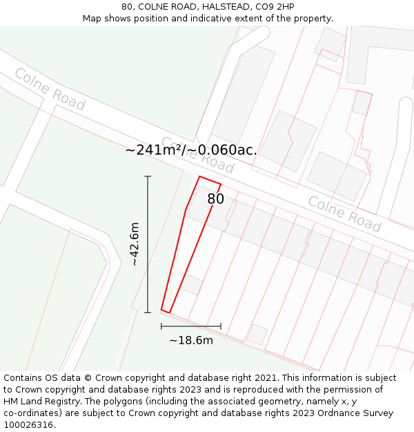 80, COLNE ROAD, HALSTEAD, CO9 2HP: Plot and title map