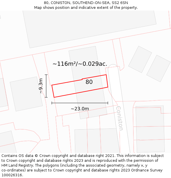 80, CONISTON, SOUTHEND-ON-SEA, SS2 6SN: Plot and title map