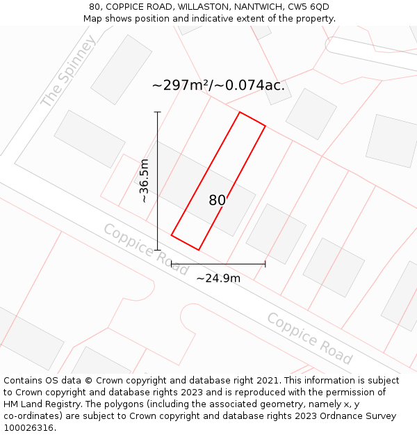 80, COPPICE ROAD, WILLASTON, NANTWICH, CW5 6QD: Plot and title map