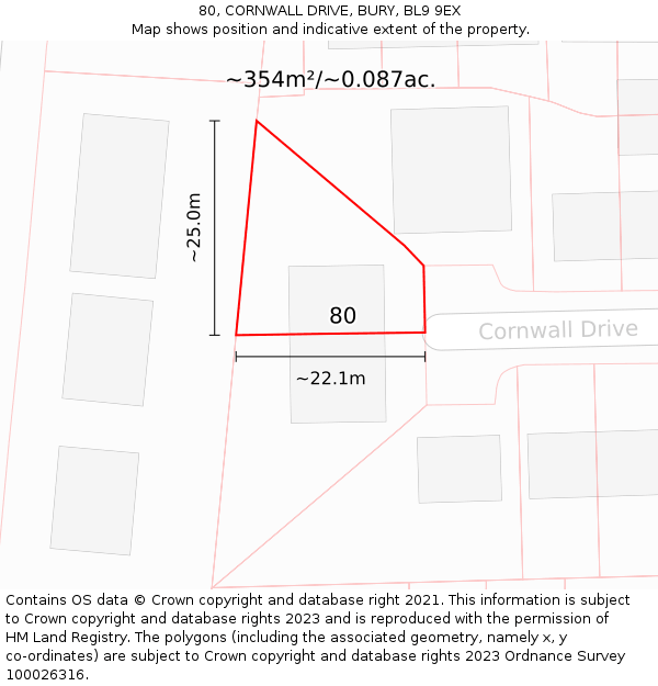 80, CORNWALL DRIVE, BURY, BL9 9EX: Plot and title map