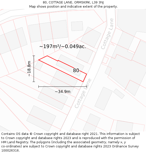 80, COTTAGE LANE, ORMSKIRK, L39 3NJ: Plot and title map