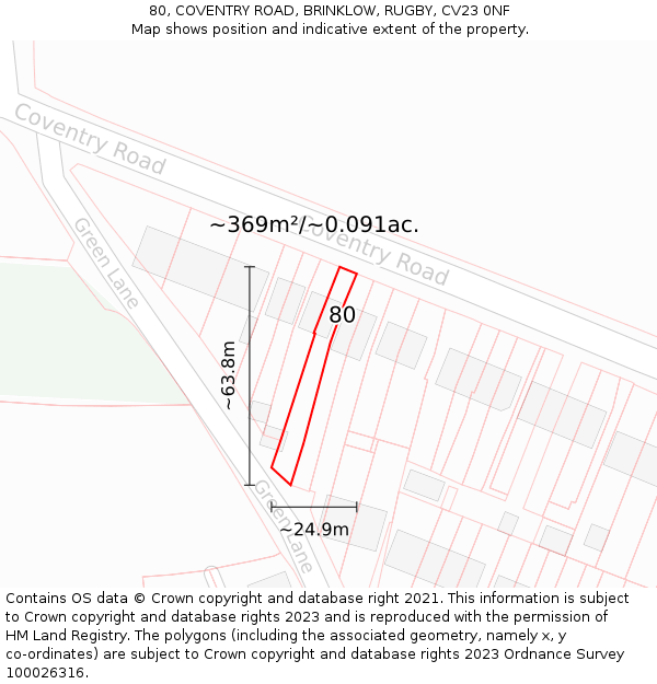 80, COVENTRY ROAD, BRINKLOW, RUGBY, CV23 0NF: Plot and title map