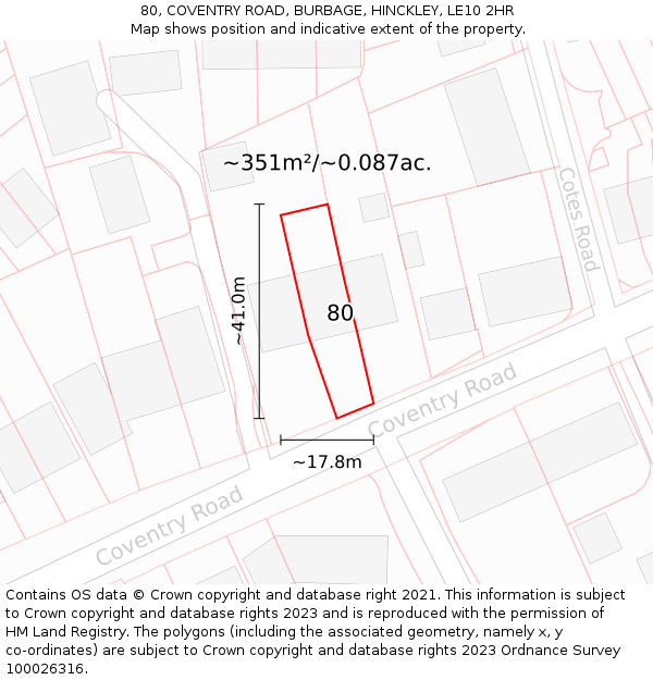 80, COVENTRY ROAD, BURBAGE, HINCKLEY, LE10 2HR: Plot and title map