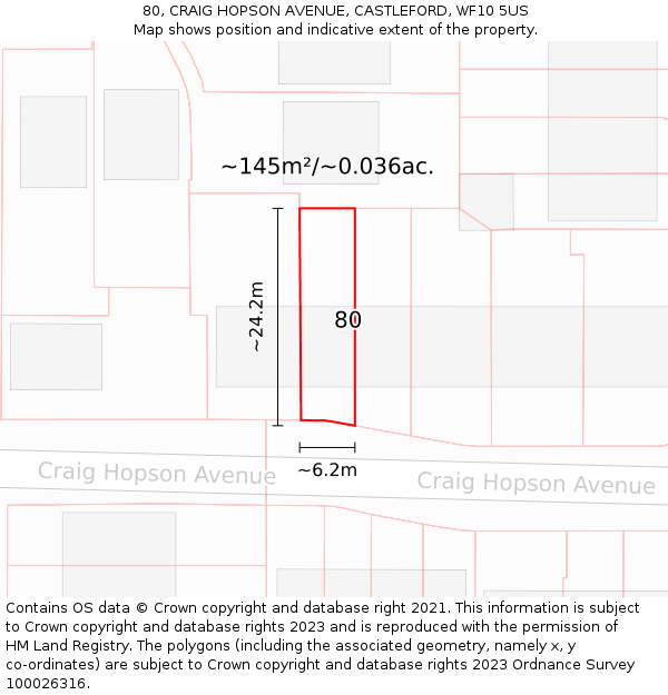 80, CRAIG HOPSON AVENUE, CASTLEFORD, WF10 5US: Plot and title map