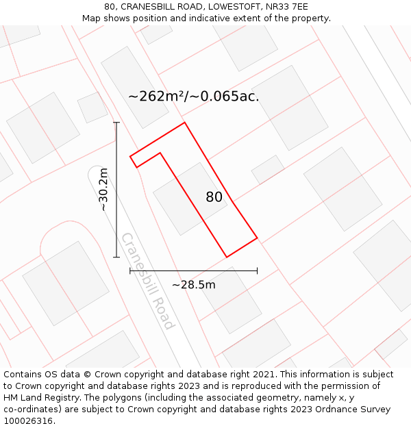 80, CRANESBILL ROAD, LOWESTOFT, NR33 7EE: Plot and title map