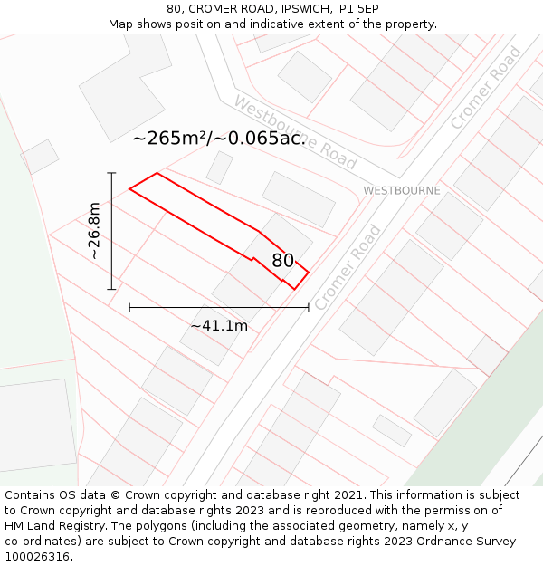 80, CROMER ROAD, IPSWICH, IP1 5EP: Plot and title map