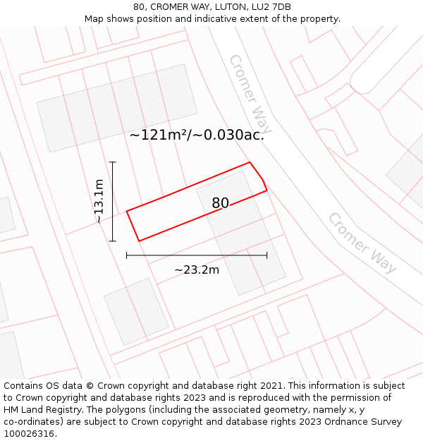 80, CROMER WAY, LUTON, LU2 7DB: Plot and title map