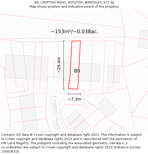 80, CROPTON ROAD, ROYSTON, BARNSLEY, S71 4JJ: Plot and title map