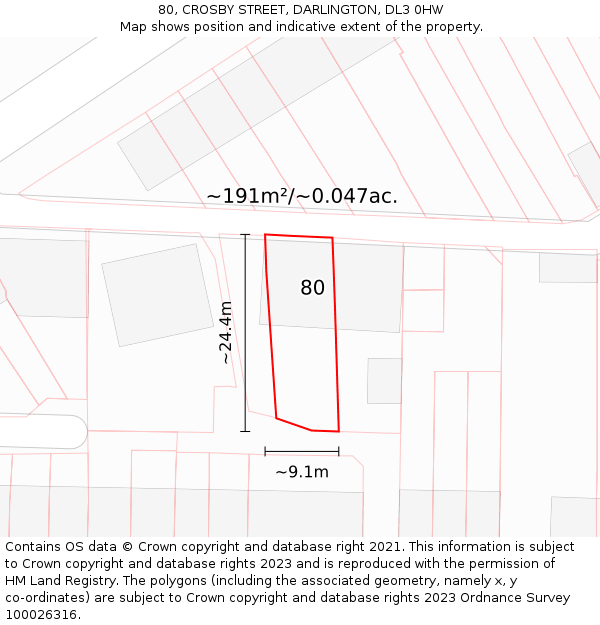80, CROSBY STREET, DARLINGTON, DL3 0HW: Plot and title map