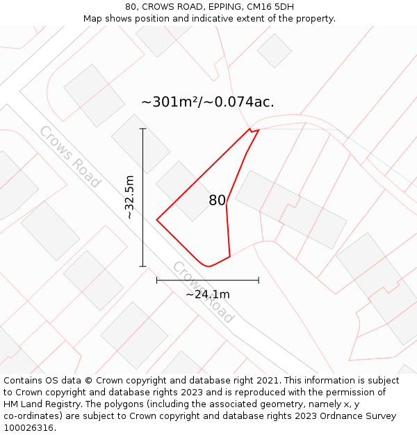 80, CROWS ROAD, EPPING, CM16 5DH: Plot and title map