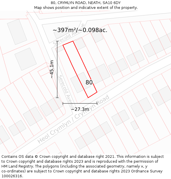80, CRYMLYN ROAD, NEATH, SA10 6DY: Plot and title map