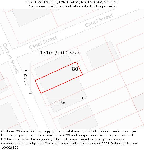 80, CURZON STREET, LONG EATON, NOTTINGHAM, NG10 4FT: Plot and title map
