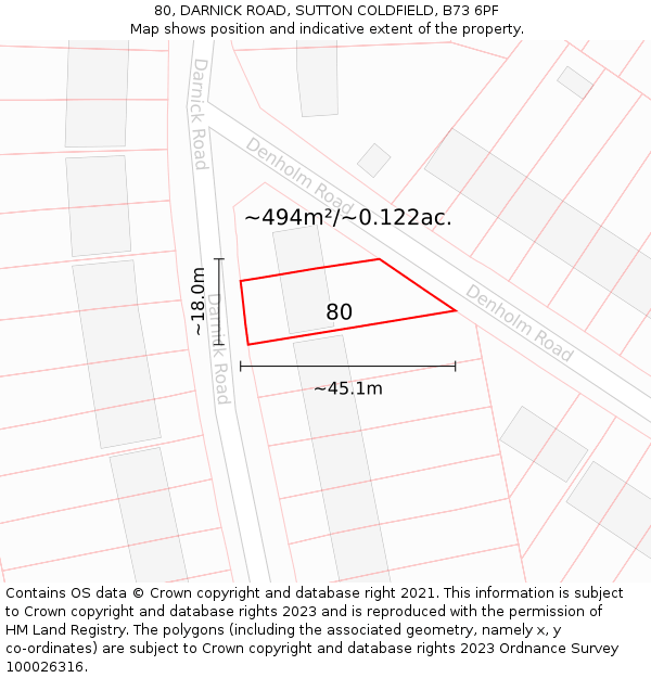 80, DARNICK ROAD, SUTTON COLDFIELD, B73 6PF: Plot and title map