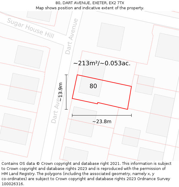80, DART AVENUE, EXETER, EX2 7TX: Plot and title map