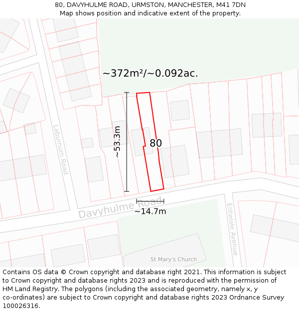 80, DAVYHULME ROAD, URMSTON, MANCHESTER, M41 7DN: Plot and title map