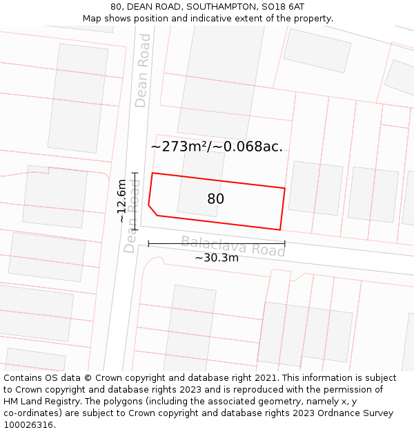 80, DEAN ROAD, SOUTHAMPTON, SO18 6AT: Plot and title map