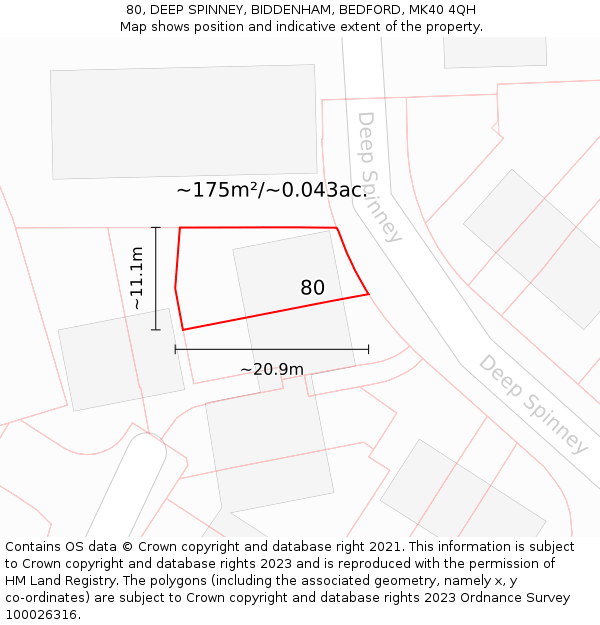 80, DEEP SPINNEY, BIDDENHAM, BEDFORD, MK40 4QH: Plot and title map