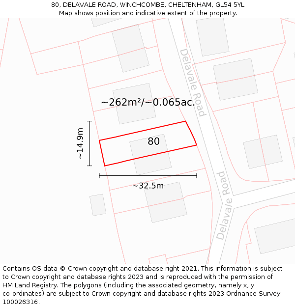 80, DELAVALE ROAD, WINCHCOMBE, CHELTENHAM, GL54 5YL: Plot and title map