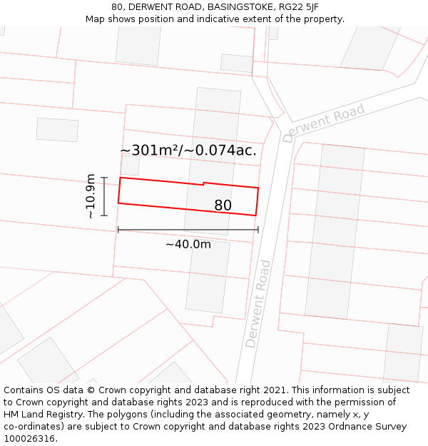 80, DERWENT ROAD, BASINGSTOKE, RG22 5JF: Plot and title map