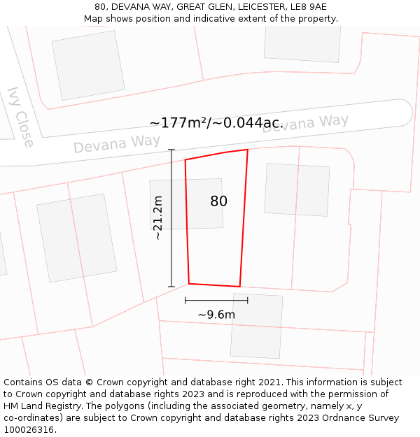 80, DEVANA WAY, GREAT GLEN, LEICESTER, LE8 9AE: Plot and title map