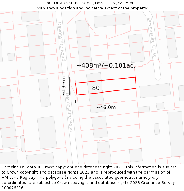80, DEVONSHIRE ROAD, BASILDON, SS15 6HH: Plot and title map