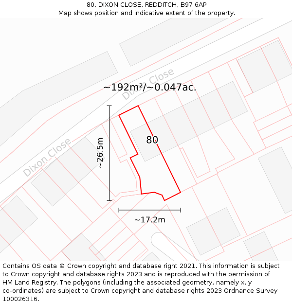 80, DIXON CLOSE, REDDITCH, B97 6AP: Plot and title map