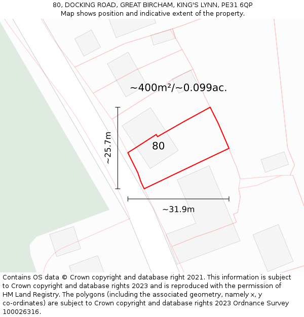 80, DOCKING ROAD, GREAT BIRCHAM, KING'S LYNN, PE31 6QP: Plot and title map
