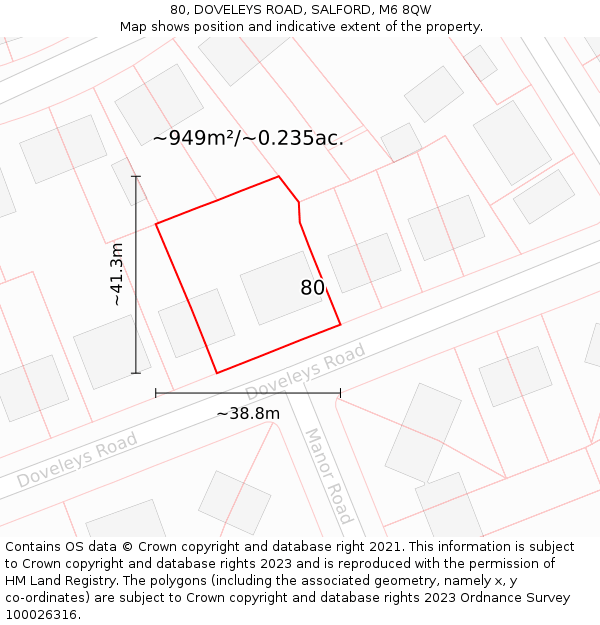 80, DOVELEYS ROAD, SALFORD, M6 8QW: Plot and title map