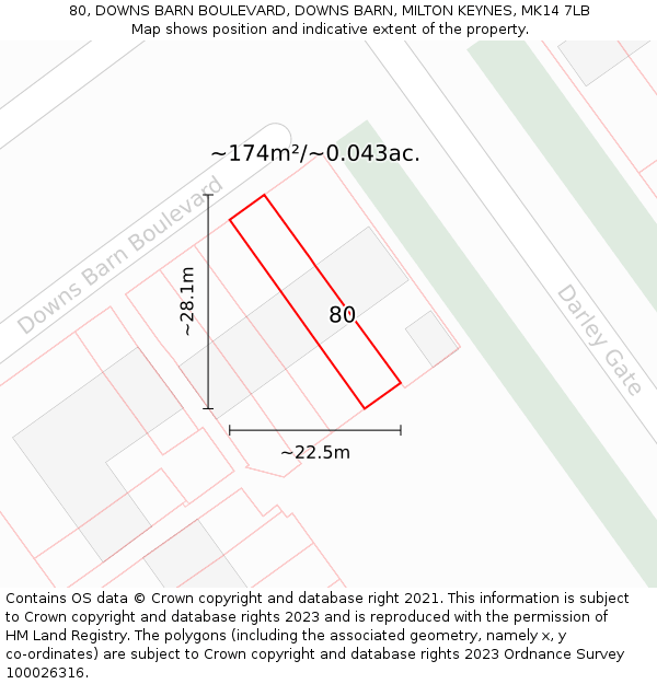 80, DOWNS BARN BOULEVARD, DOWNS BARN, MILTON KEYNES, MK14 7LB: Plot and title map