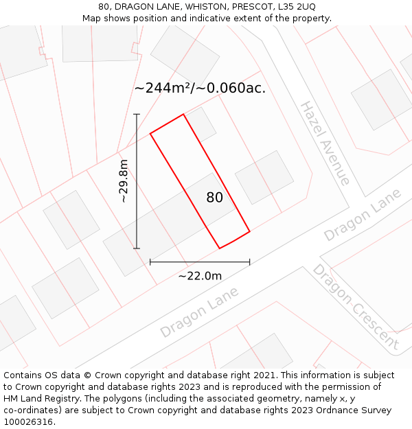 80, DRAGON LANE, WHISTON, PRESCOT, L35 2UQ: Plot and title map
