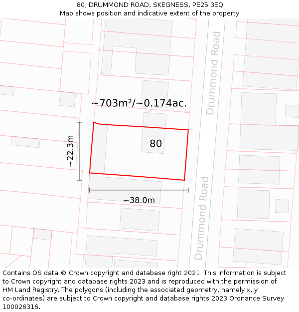 80, DRUMMOND ROAD, SKEGNESS, PE25 3EQ: Plot and title map