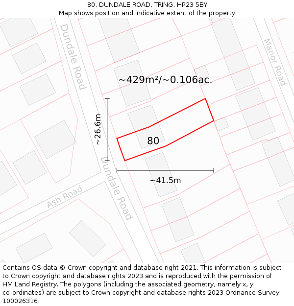 80, DUNDALE ROAD, TRING, HP23 5BY: Plot and title map
