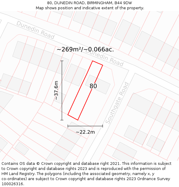 80, DUNEDIN ROAD, BIRMINGHAM, B44 9DW: Plot and title map