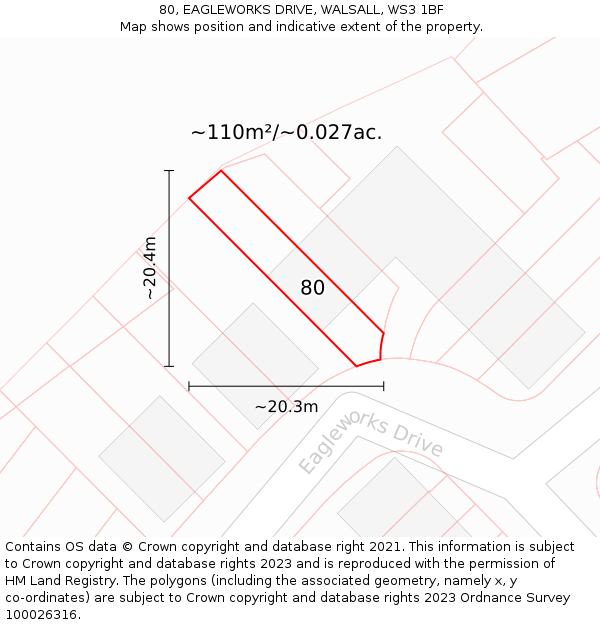80, EAGLEWORKS DRIVE, WALSALL, WS3 1BF: Plot and title map
