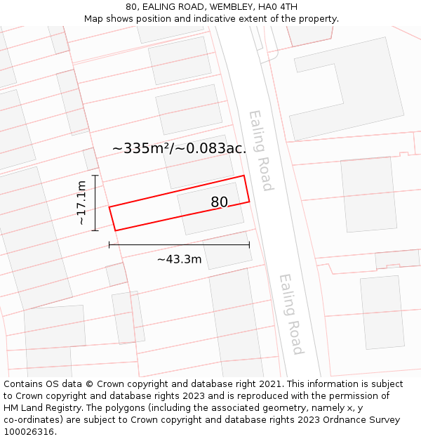 80, EALING ROAD, WEMBLEY, HA0 4TH: Plot and title map